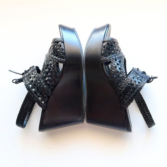 Stephane Kelian Black Leather Platform Wedge Heel Lace Up Sandals / Summer Shoes - Picture 13 of 16